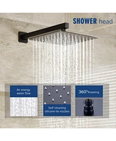 Casainc 12" Inch Wall Mounted Square Shower System Set with Handheld Spray & Tub Spout