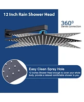 Casainc 12" Inch Wall Mounted Square Shower System Set with Handheld Spray & Tub Spout