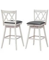 Sugift 2 Pieces 29 Inch Swivel Counter Height Barstool Set with Rubber Wood Legs