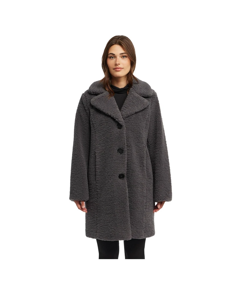 Ellen Tracy Women's Sherpa Teddy Coat With Notch Collar