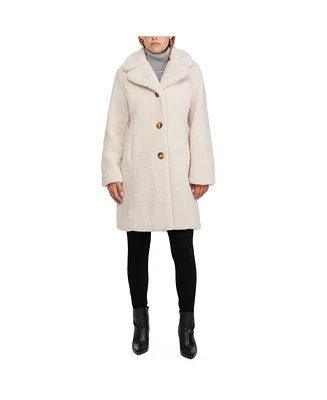 Ellen Tracy Women's Sherpa Teddy Coat With Notch Collar