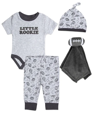 Baby Essentials Boy Little Rookie Football Bodysuit, Pant, Hat & Snuggler, 4-Piece Set