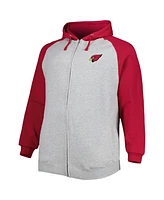 Fanatics Men's Heather Gray Arizona Cardinals Big Tall Fleece Raglan Full-Zip Hoodie Jacket