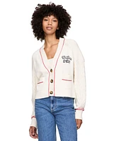 Tommy Jeans Women's Prep Cotton Varsity Embroidered Cable-Knit Cardigan