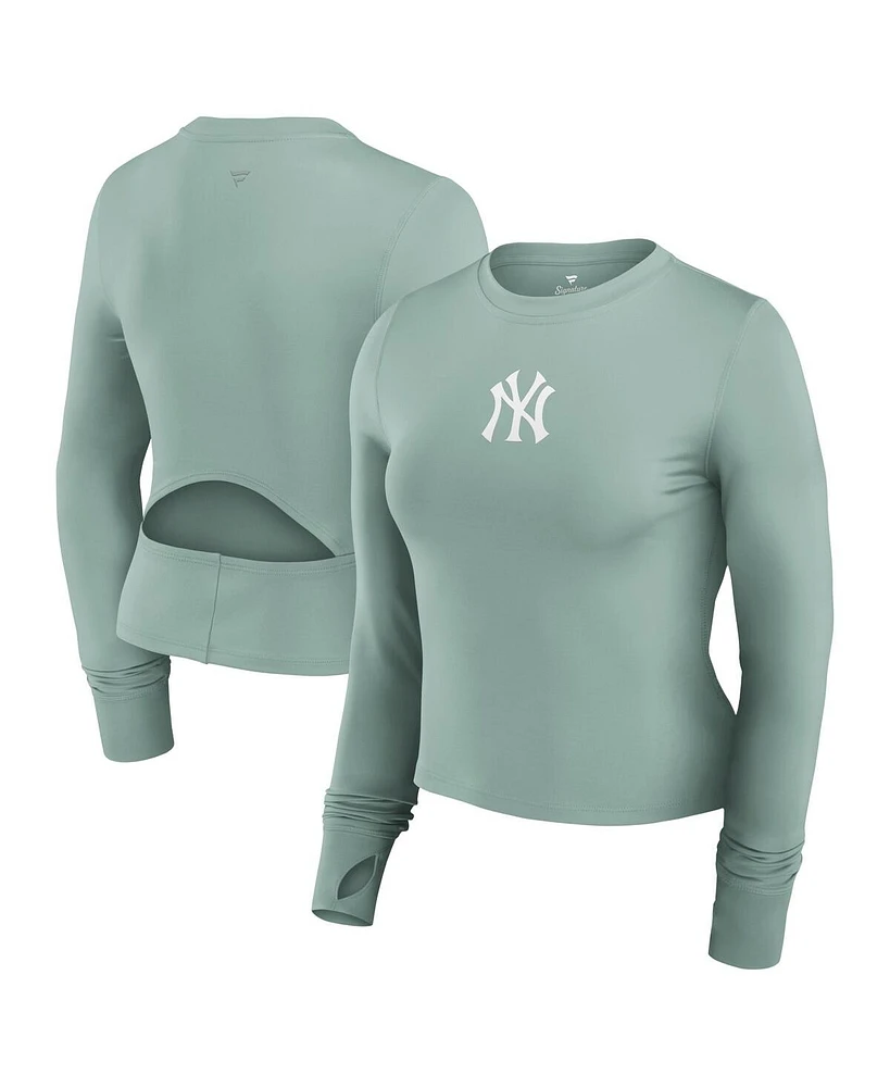 Fanatics Women's Green New York Yankees Studio Fitted Long Sleeve Gym Top