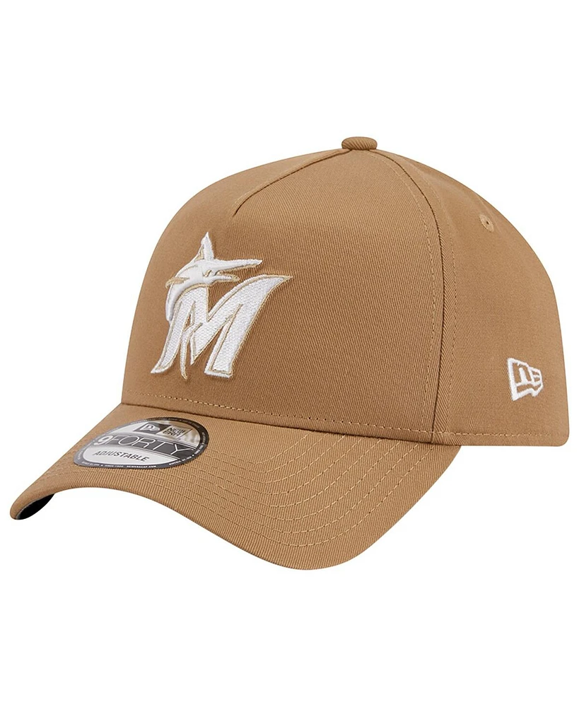 New Era Men's Khaki Miami Marlins A-Frame 9FORTY Adjustable Hat