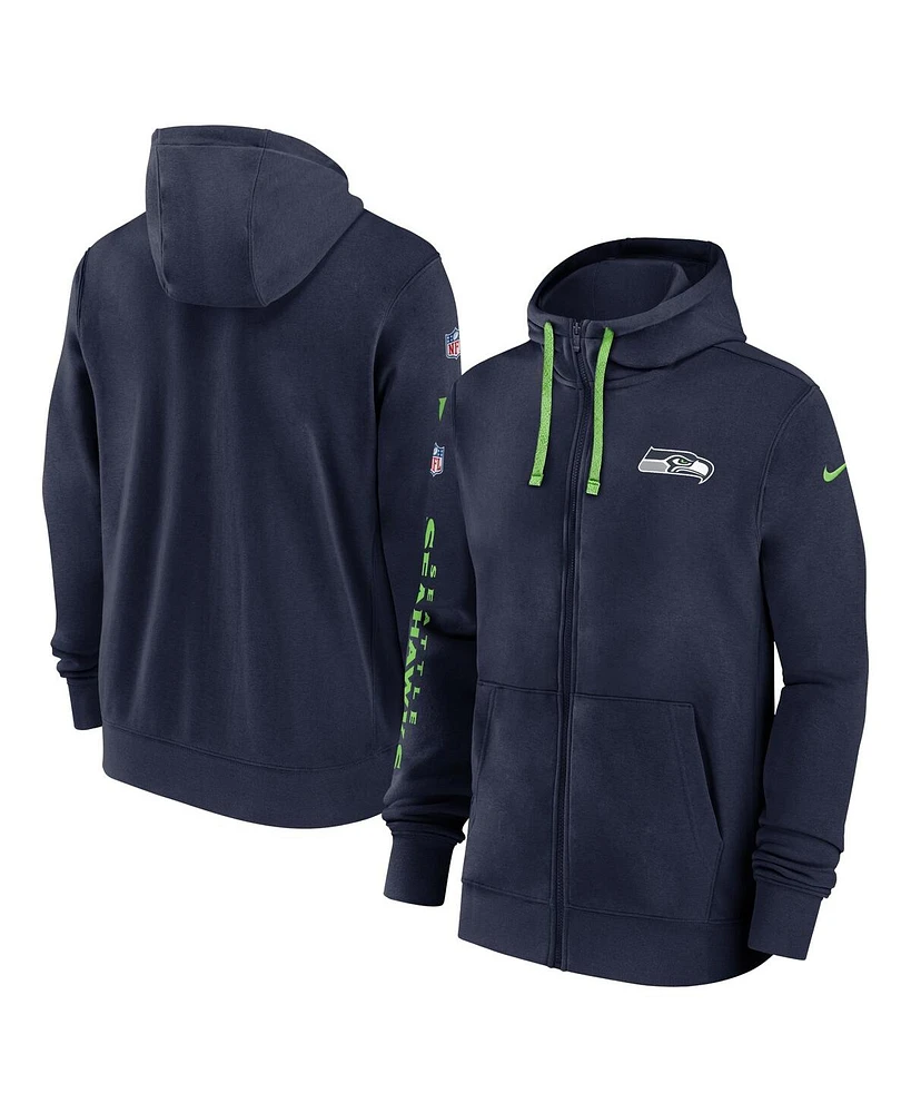 Nike Men's College Navy Seattle Seahawks 2024 Sideline Club Full-Zip Hoodie