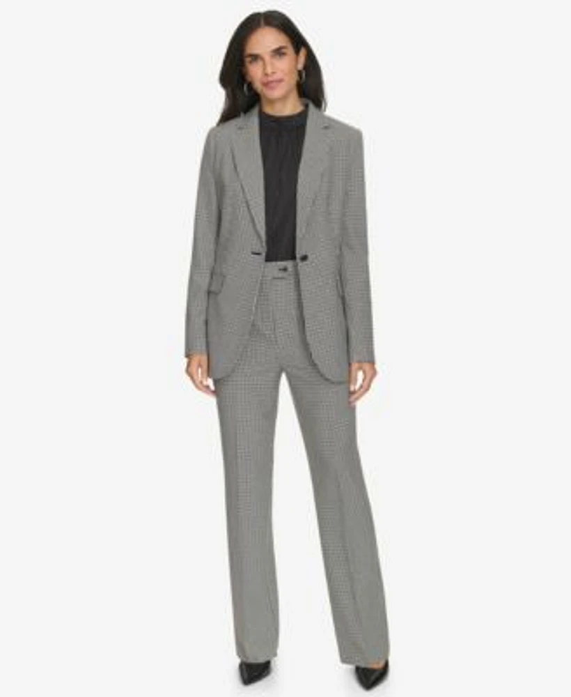 Calvin Klein Womens One Button Houndstooth Blazer Straight Leg Pants