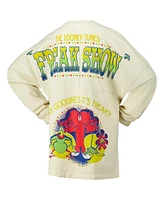 Spirit Jersey Men's and Women's Cream Looney Tunes Freak Show Oversized Long Sleeve T-Shirt