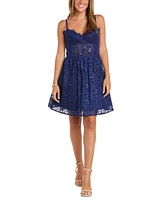 Morgan & Company Juniors' Glitter-Lace Corset Skater Dress