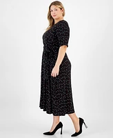 Kasper Plus Dot-Print Round-Neck Fit & Flare Dress