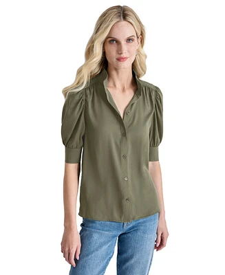 Dkny Jeans Women's Stand Collar Puff-Sleeve Shirt