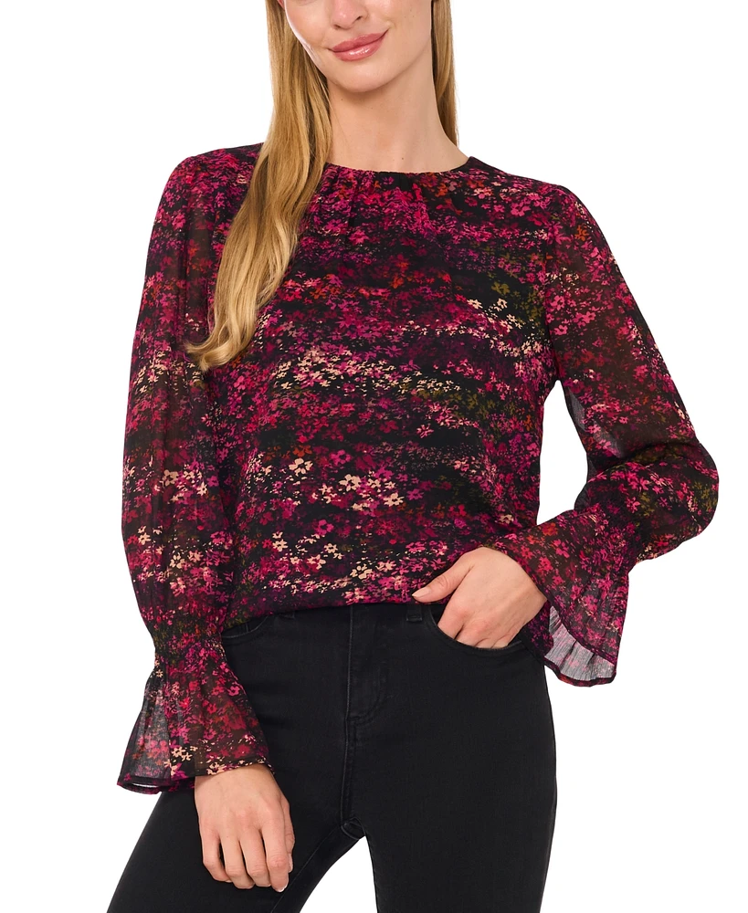 CeCe Women's Floral-Print Ruffled Blouse