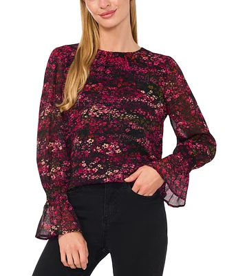 CeCe Women's Floral-Print Ruffled Blouse