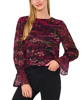 CeCe Women's Floral-Print Ruffled Blouse