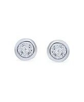 Bling Jewelry Geometric Round Cz Cubic Zirconia Bezel Set Checkboard Invisible Cut Stud Earrings Sterling Silver 6 Mm