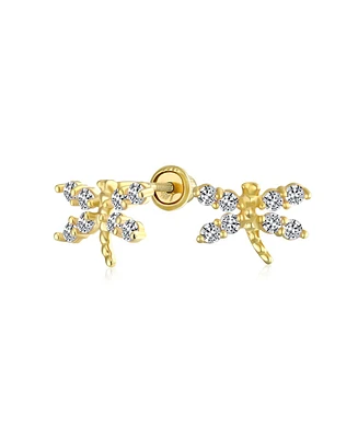 Bling Jewelry Cz Tiny Cubic Zirconia Cz Dragonfly Firefly Butterfly Stud Earrings For Women For14K Yellow Gold Screw back