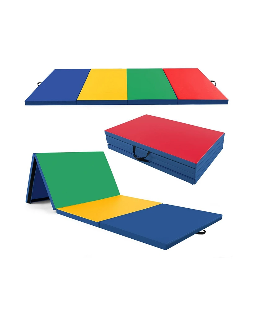 Skonyon 4-Panel Pu Leather Folding Exercise Mat with Carrying Handles-Multicolor