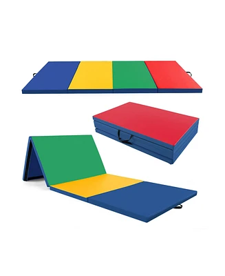 Skonyon 4-Panel Pu Leather Folding Exercise Mat with Carrying Handles-Multicolor