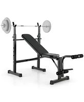 Skonyon Adjustable Weight Bench and Barbell Rack Set with Weight Plate Post