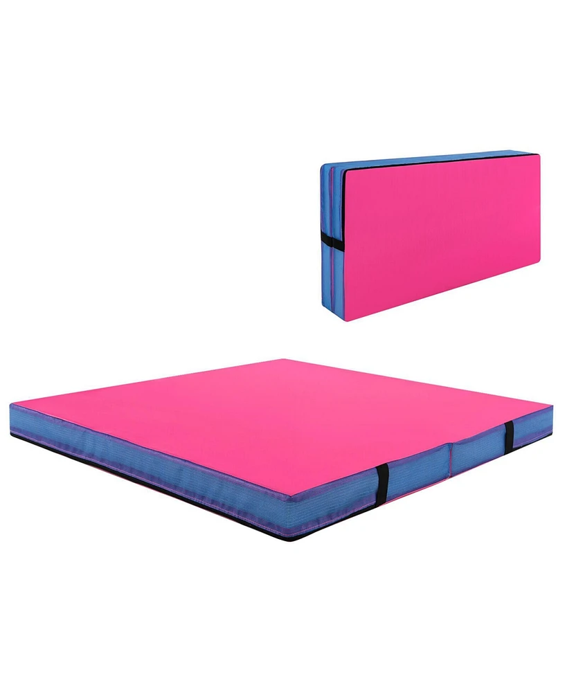 Skonyon 4ft x 4ft x 4in Bi-Folding Gymnastic Tumbling Mat with Handles and Cover-Pink