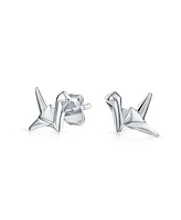 Bling Jewelry 3D Geometric Origami Jewelry Small Animals Bird Swan Crane Stud Earring Sterling Silver
