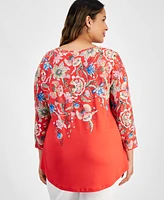 Jm Collection Plus Mariah Floral-Print Top, Created for Macy's