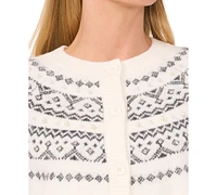 CeCe Women's Embellished Fair Isle Cardigan