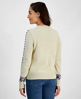 Style & Co Petite Floral Whimsy Crewneck Knit Sweater, Created for Macy's