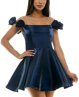 B Darlin Juniors' Rosette Off-The-Shoulder Fit & Flare Dress