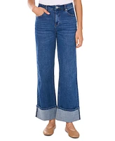 1.state Women's Denim Roll-Cuff Wide-Leg Jeans