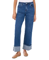 1.state Women's Denim Roll-Cuff Wide-Leg Jeans