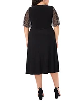 Msk Plus Sheer-Sleeve Fit & Flare Dress