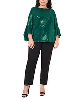 Msk Plus Sequinned Bell-Sleeve Boat-Neck Top