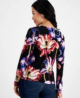 I.n.c. International Concepts Petite Floral-Print Zip-Front Blouse, Created for Macy's