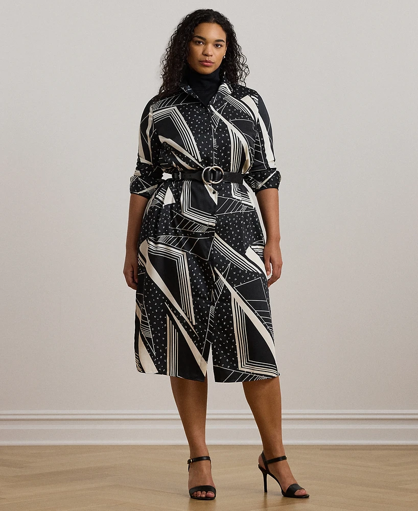 Lauren Ralph Plus Belted Geo-Print Shirtdress