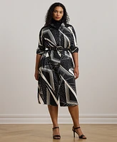 Lauren Ralph Plus Belted Geo-Print Shirtdress