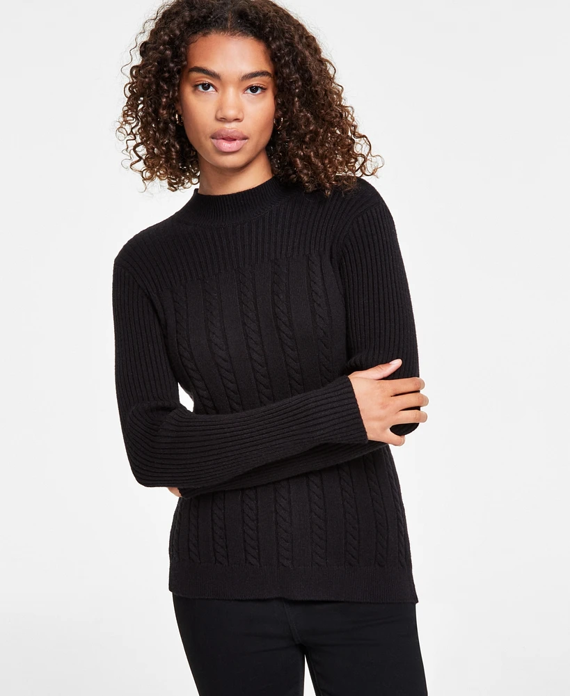 Liverpool Los Angeles Women's Mock-Neck Cable-Knit Sweater