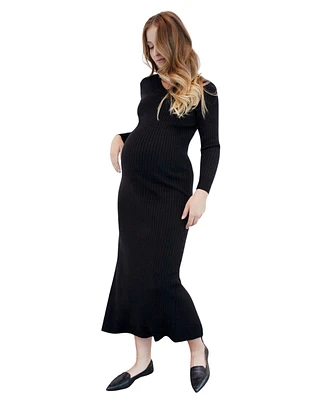 Marion Maternity Maxi Nursing V-Neck Sweater Dress Cotton Knit