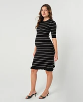 Marion Maternity Knee Length Striped Cotton Knit Nursing Sweater Dress