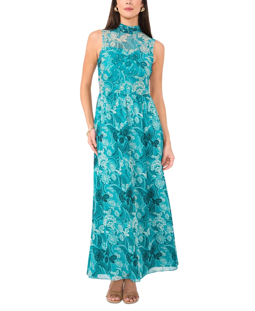 Vince Camuto Women's Printed Mock-Neck Maxi Dress