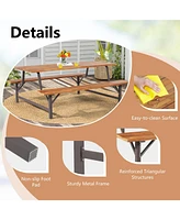 Sugift 6-Person Outdoor Dining Table Picnic Table and Bench Set with 2 Inch Umbrella Hole