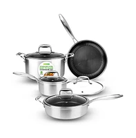 NutriChef Kitchenware Pots & Pans Set - Triply Stainless Steel Cookware, Non-Stick Coating Inside and Outside (8-Piece Set)