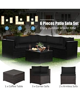 Sugift 6 Pieces Rattan Patio Sectional Sofa Set with Cushions for 4-5 Person