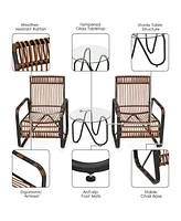 Inolait 3 Pieces Patio Rattan Furniture Set with 2 Single Wicker Chairs and Glass Side Table