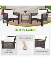 Vebreda 3 Pieces Patio Rattan Furniture Set with Acacia Wood Tabletop