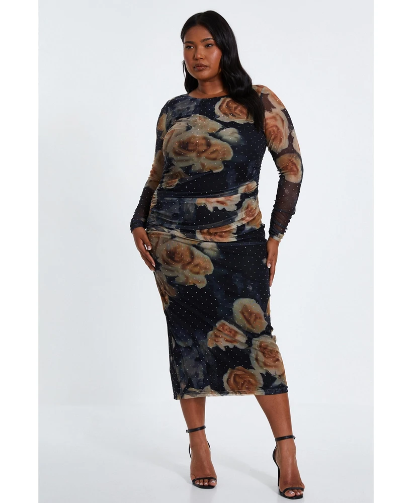 Quiz Plus Floral Mesh Round Neck Maxi Dress