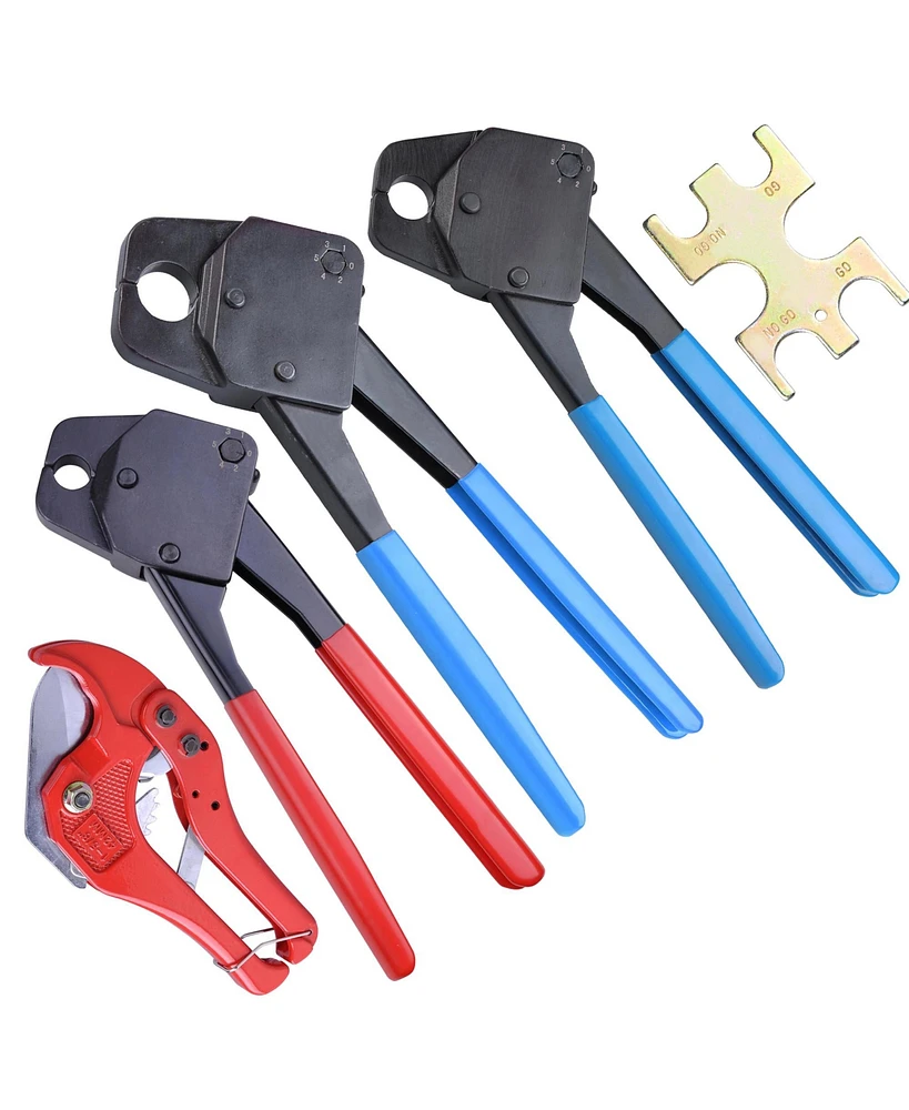 Yescom 1/2" 3/4" 3/8" Pex Crimper Set Crimping Tool Kit with Go/no Go Gauge Pipe Cutter