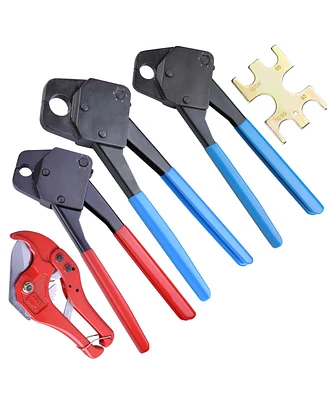 Yescom 1/2" 3/4" 3/8" Pex Crimper Set Crimping Tool Kit with Go/no Go Gauge Pipe Cutter