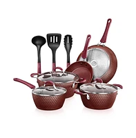 NutriChef Kitchenware Pots & Pans Set - Stylish Kitchen Cookware with Elegant Diamond Pattern, Ceramic Inside & Heat-Resistant Lacquer Outside, Non